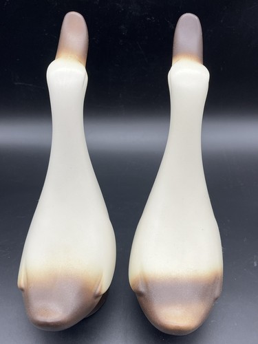VTG Sanford Sebring Pottery Console Set Pair Geese & Oblong Bowl Brown on Cream - Picture 6 of 11
