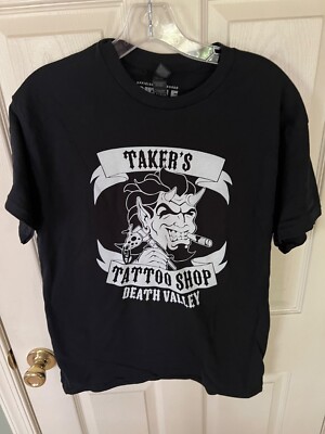NWOT WWE The Undertaker ''Taker's Tattoo Shop IN HELL'' T-Shirt Size MEDIUM Black