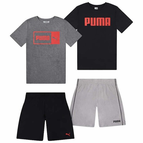 PUMA Jugend Jungen Outfit Set, 2 Shirts, 2 Shorts (schwarz/grau, XX-small (3/4))