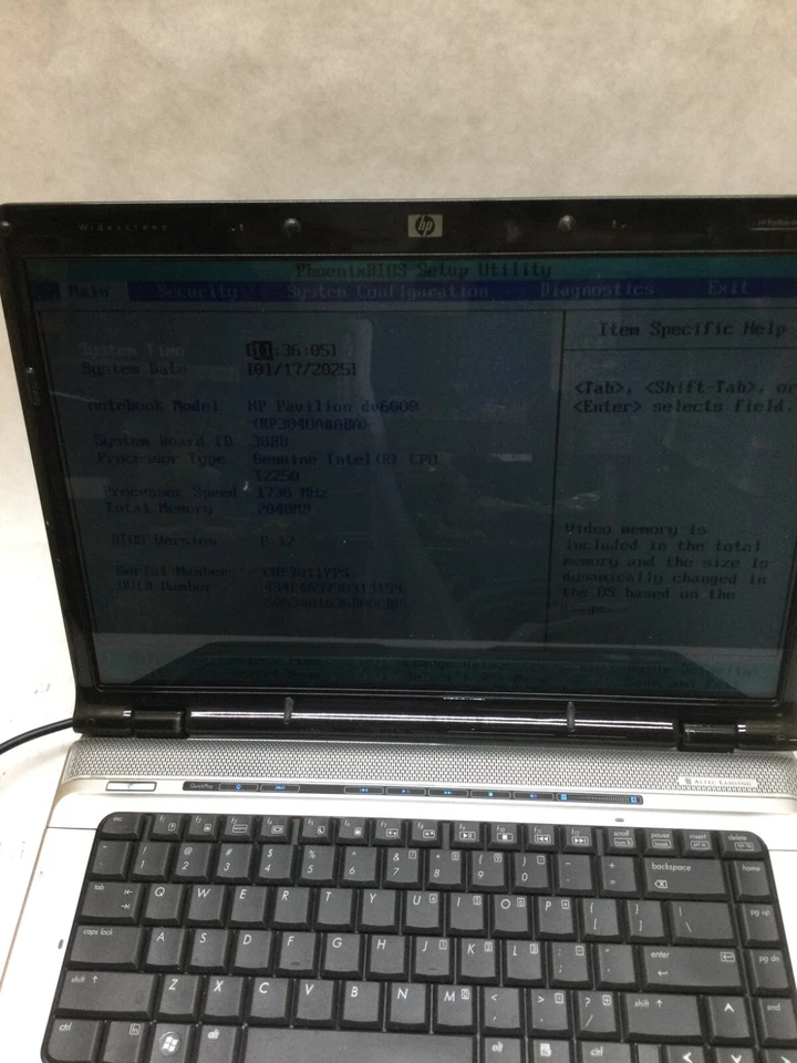 HP Pavilion dv6000 Laptop Core Duo T2250 1.73 GHz 2GB RAM NO HDD/SSD NO OS -- DW - Image 2 of 4