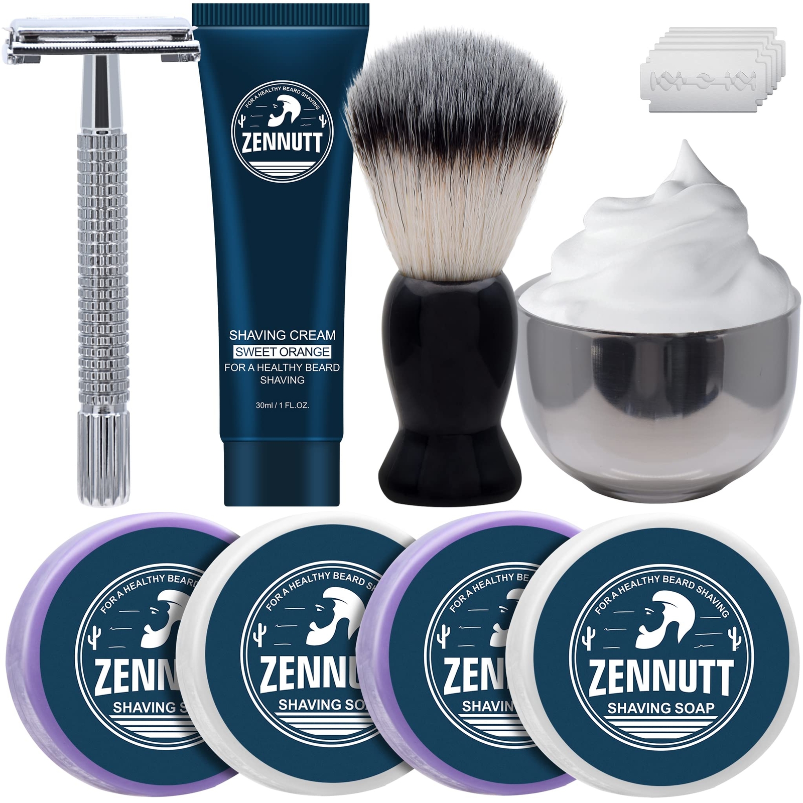 4 Packs Shaving Soap w/Shaving Bowl,Shaving Brush,Shaving Cream,Unqiue Gift S...