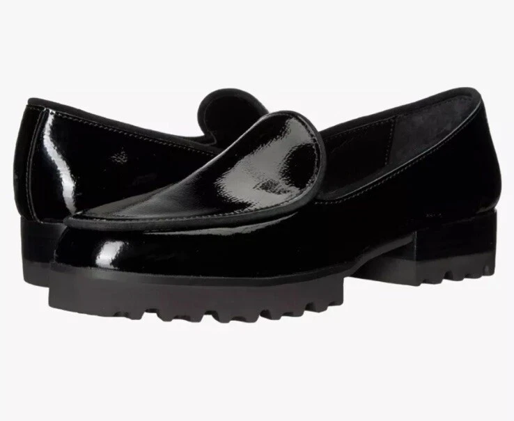 Mocasines Donald Pliner Talla 9.5 Elen Cici Suela Negra Patente Negra Preppy Foto 3 de 4
