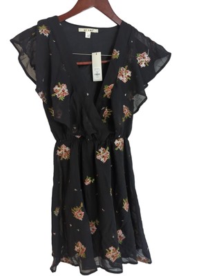 NWT Miami Francesca's Black Mini Flirty Floral  Black Casual Dress Women's XXS