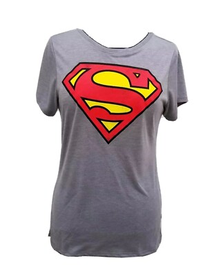 NEW Superman womens Shirt Hi Low Tshirt sz Large DC Comics Gray Grey Girls 