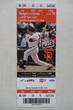 SAN FRANCISCO GIANTS VS LOS ANGELES DODGERS 9/13/2014 FULL TICKET ~ BUSTER POSEY