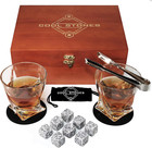 Whiskey Glass Gift Set - 2 Whiskey Glasses and Whiskey Stones with Tongs in Velv
