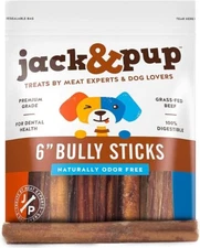 Jack & Pup BULLY STICK 6" Dog Treats 20 Count Chews Bull Dental Treat
