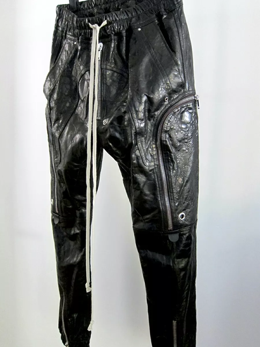 *NWT* RICK OWENS UNISEX PERFORMA LEATHER TECUATL BAUHAUS CARGO JOGGER (BLACK)