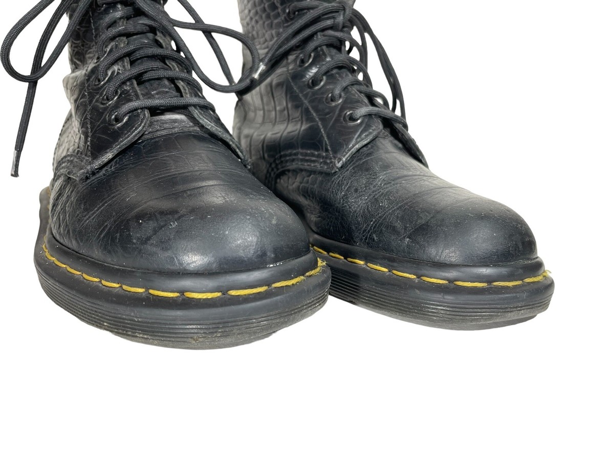 Dr Martens Pascal Croc Boots Women's Black Leather Combat Style Boots  Embossed