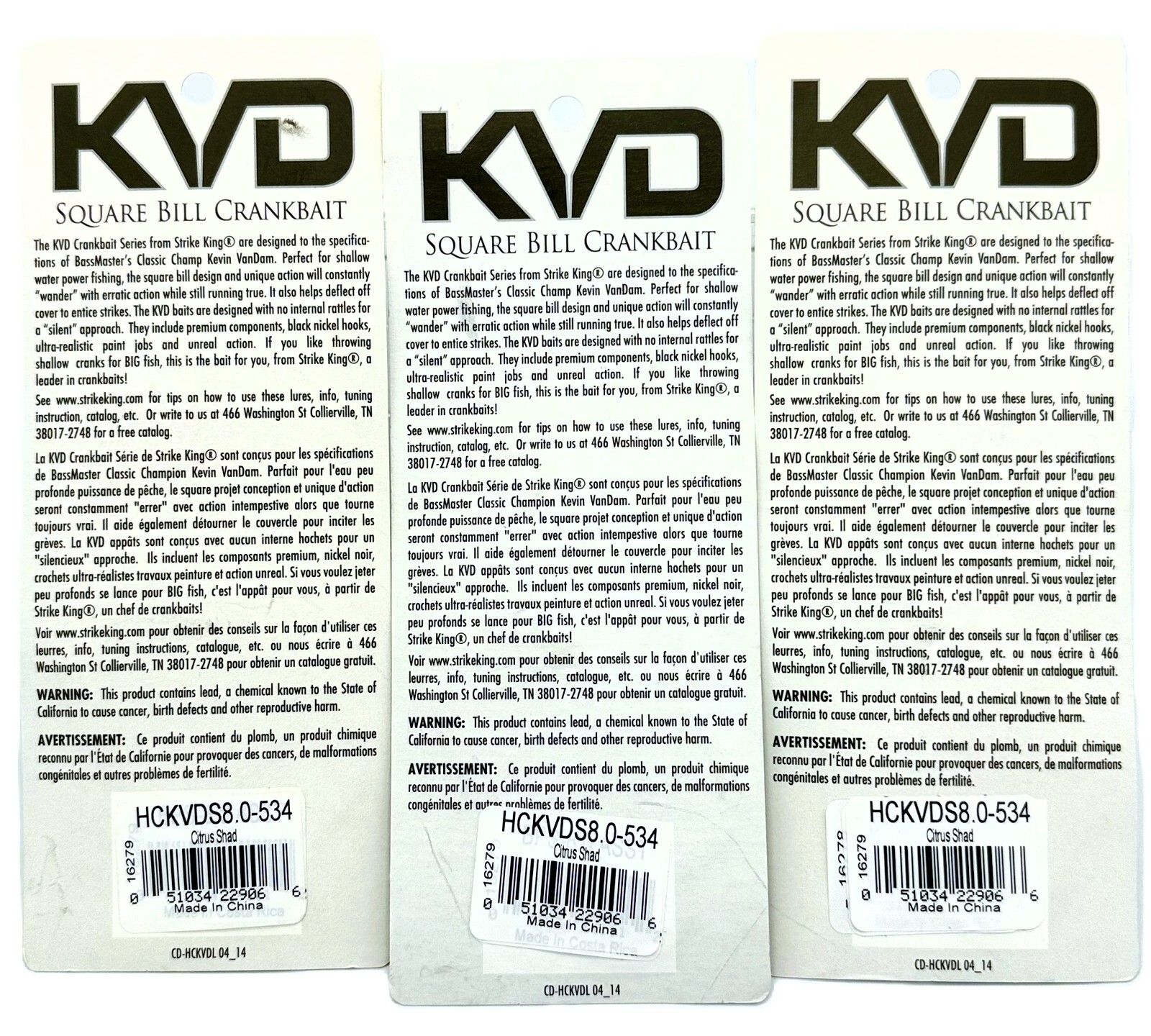 Lot of (3) · Strike King KVD 8.0 Square Bill Crankbaits · Citrus Shad - Image 3