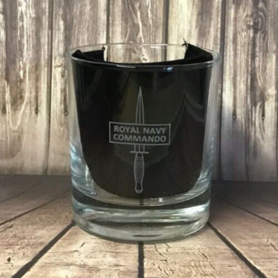 Engraved Whiskey Glass Tumbler FCF FCRM RN Royal Navy Commando Dagger & Title
