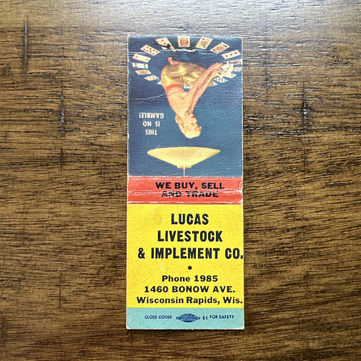 lucas tobacco Wisconsin Rapids LUCAS LIVESTOCK & IMPLEMENT Advertising Matchbook Tobacco