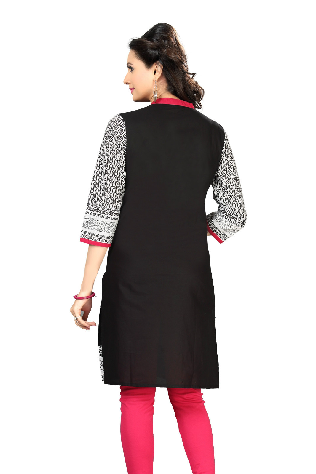 Ethnic Pakistani Black Cotton Printed Kurti Tunic Top Shirt for Ladies MM07 image 3