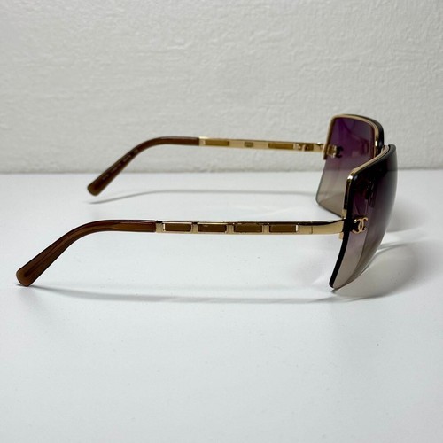 CHANEL Logo Coco Metal Rimless Gradient Lenses Sunglasses 4112 Gold Tone Purple - Picture 5 of 9