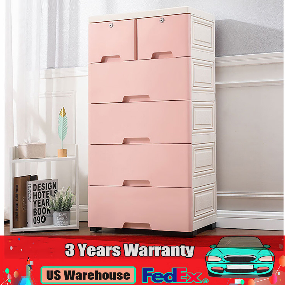Plastic 6 Closet Drawer Storage for Bedroom Clothes Organizer Tower Cabinet Pink