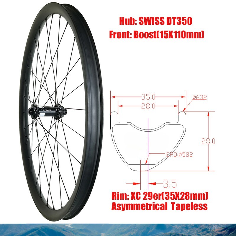29er XC MTB Carbon Fiber Asymmetric Tubeless Bike Front Wheel Boost 15x110mm Hub