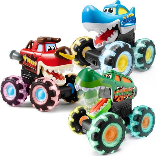 3 Pack Monster Truck Toy - Motion Activated Light-Up Cars for Toddlers - Picture 3 of 3