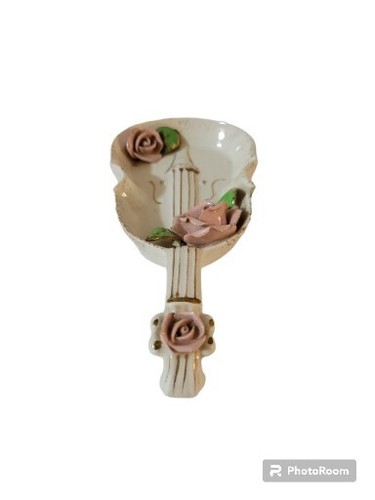 Vintage Lefton Violin Chello Trinket Dish Pink Roses - Picture 3 of 9
