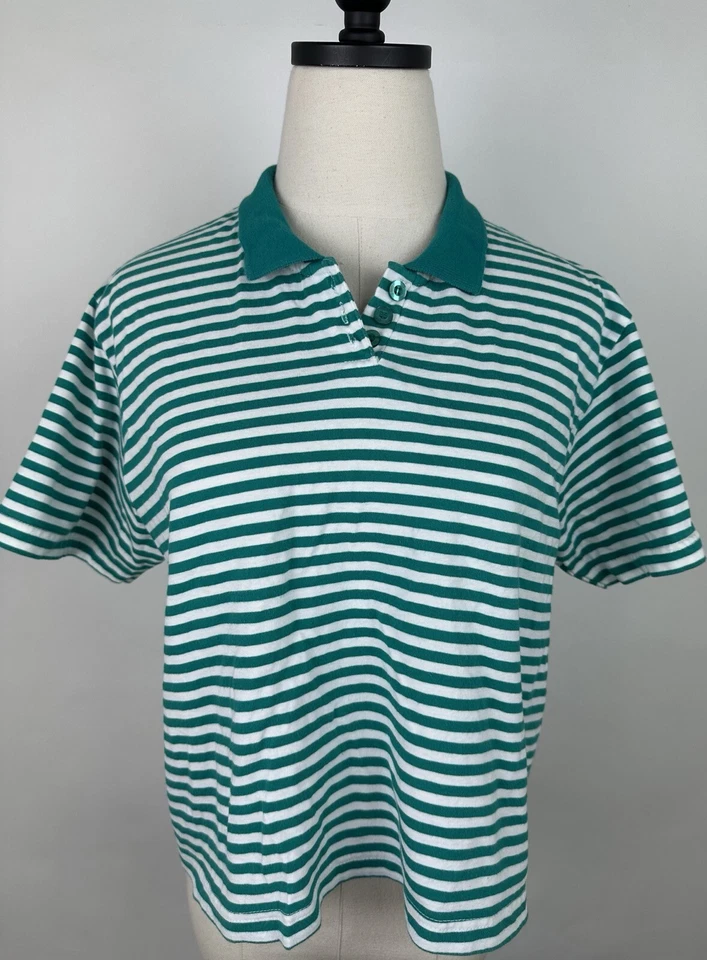 Camisa Polo Recortada Vintage Años 90 MUJER S/M Verde Azulado Rayas Calce Cuadrado Golf Mamá Foto 2 de 4