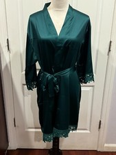 Wmn Bride Bridesmaid Robe Satin Kimono Robe Dark Green Sz 2XL to 3XL 34"Lx26"W 
