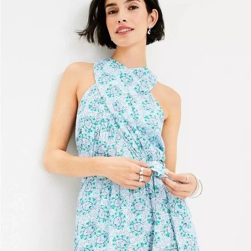 Ann Taylor LOFT Petite Bloom Crossover Halter Dress 4P - Picture 4 of 4