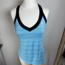 Nike Women  s Large - Blue Stripe V Neck Tankini TOP Swimsuit