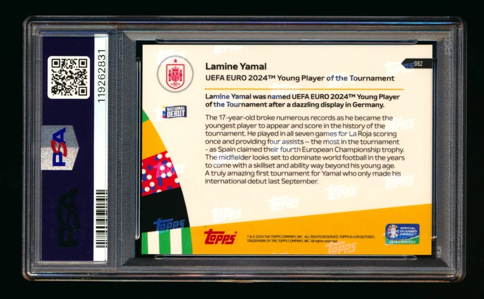 2023-24 TOPPS NOW UEFA #62 LAMINE YAMAL RC YOUNGEST PLAYER OF TOURNAMENT PSA 10! - Image 2 of 2
