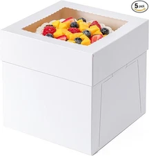 5 Pack Cake Boxes 12 Inch, 12X12X8 Inches Tall Cake Large Box, Disposable Cakes