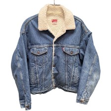 Vintage 1980s Levis Sherpa Denim Trucker Jacket San Francisco L USA Snap Button