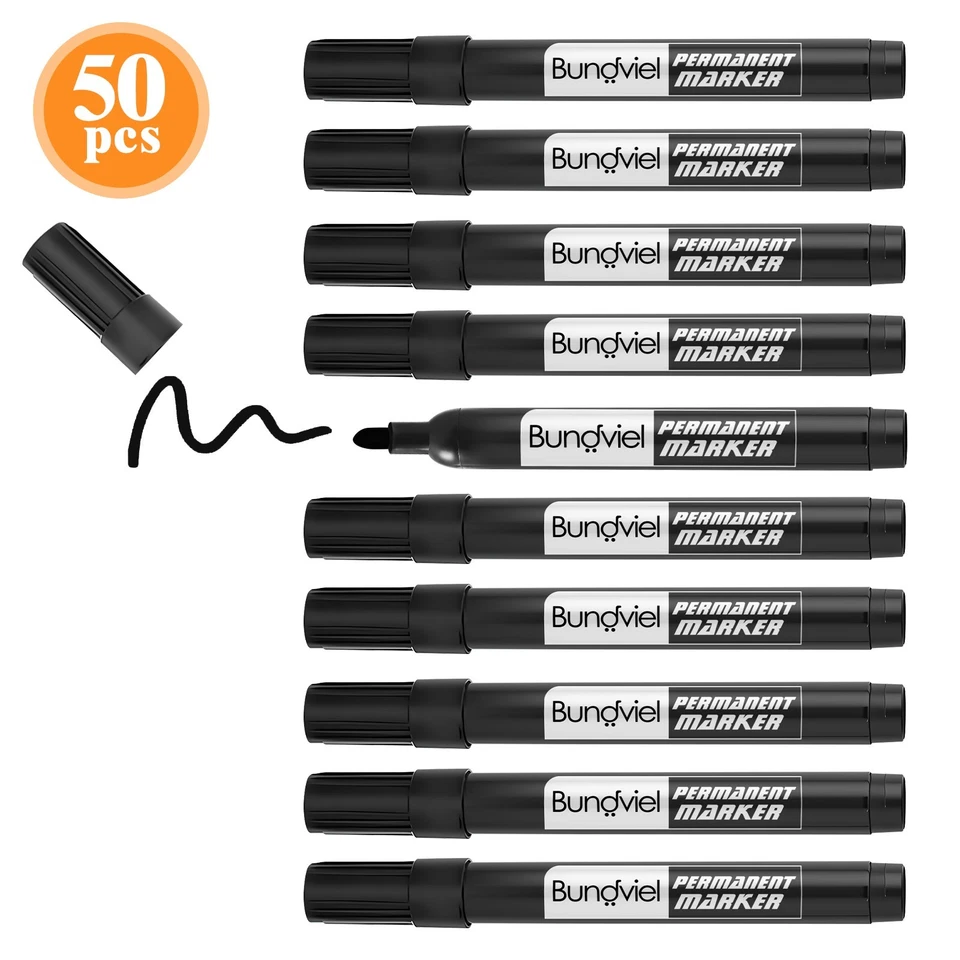 BUNDVIEL 50 x Industry Permanent Marker-Rundspitze-Beschriftung von Karton, schwarz 3MM
