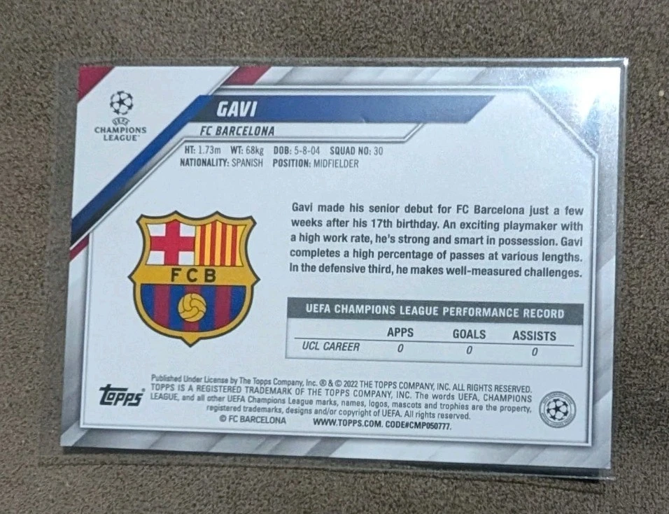 2021-22 Topps UEFA Champions League GAVI Rookie RC FC Barcelona #50 - Image 2 of 2