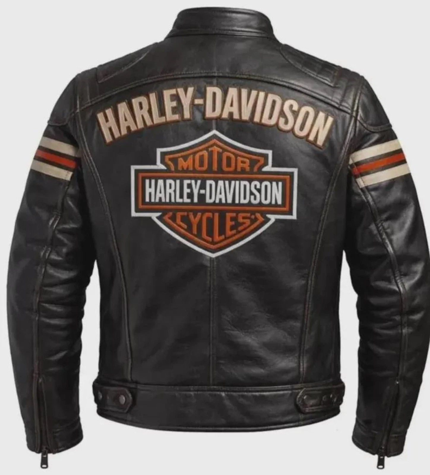 Harley Davidson Distressed Leather Biker Jacket – Vintage Racing Cafe Racer