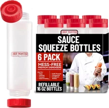 Squeeze Bottles for Sauces (6-Pack) - Fill & Flip, Refillable 16 Oz. - Condiment