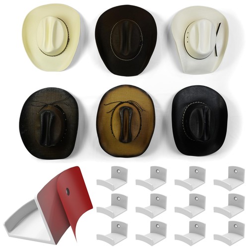 Adhesive Hat Hooks for Wall (12-Pack) - Cowboy Hat Rack, Wide Brim Hat Organi...