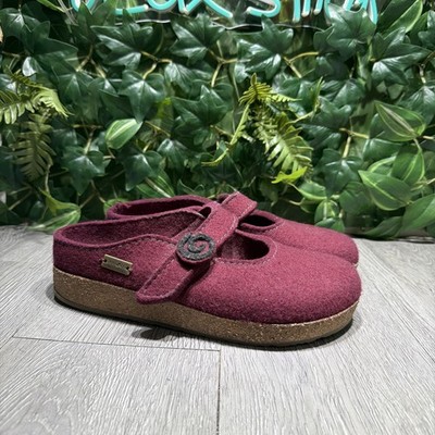 Haflinger Alice Mule Mary Jane Shoes Womens 39 Comfort Round Toe Wool Red