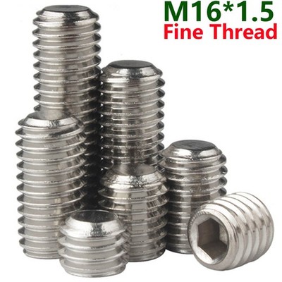 M16 x 1.5 Fine Thread Stainless Steel Grub Screws Flat Point Socket Set Screws