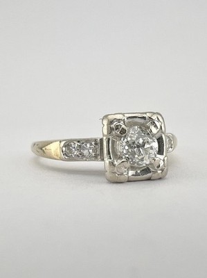 Antique Art Deco Style Lab Created Diamond 14K Gold Over Engagement Wedding Ring