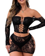 Women Lingerie Set Sexy Bodysuit Two Piece Babydoll Chemise Nightwear