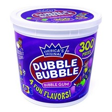 Dubble Bubble Bubble Gum Assorted Flavor Twist Tub, 300 Pieces/Tub, 1 Tub/Carton