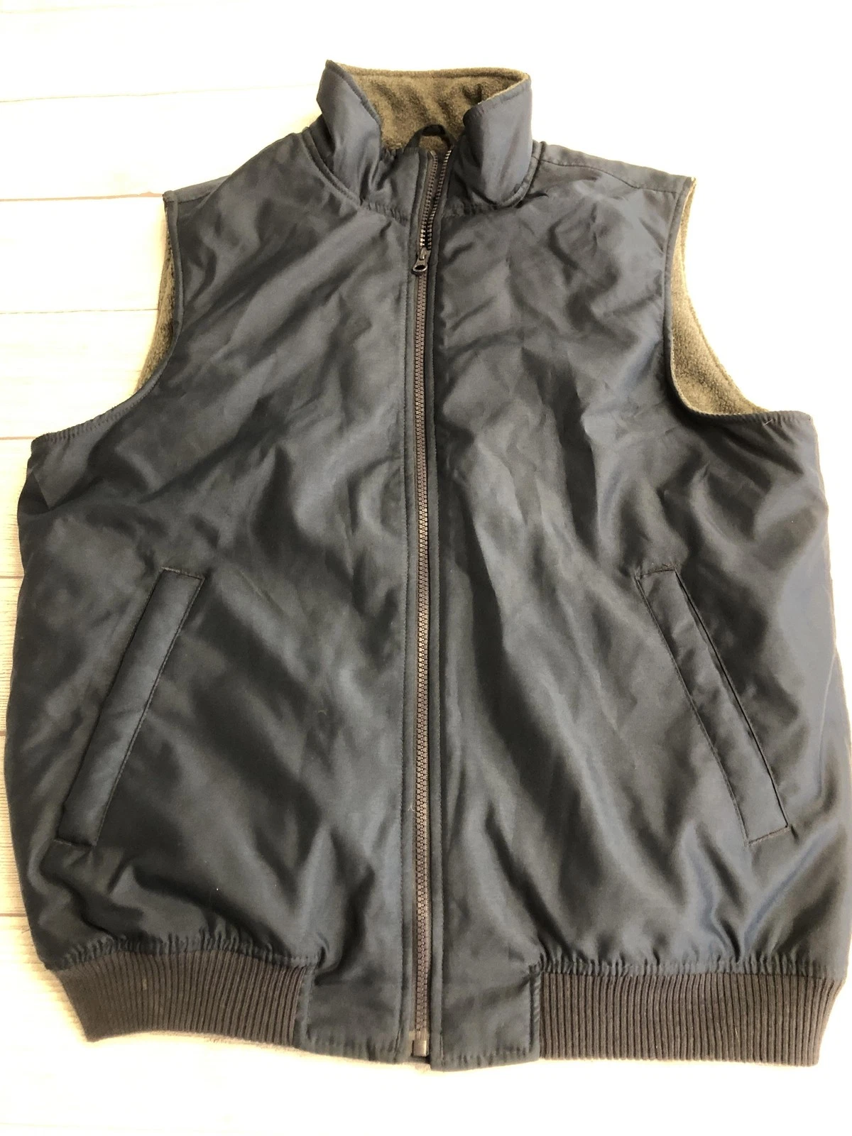 Chaps Vest Mens Medium Blue Fleece Lined Zip Front Casual Outdoor Puffer