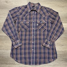 Vintage 70 s 80 s Levis White Tab Western Shirt Sz L USA Plaid Pearl Snap Cowboy