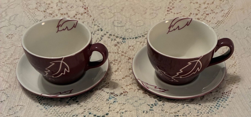 Starbucks 2007 Purple Leaf Cup and Saucer Set of 2