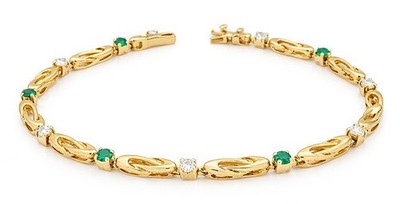 ECHTES SMARAGD & DIAMANTEN ARMBAND 14K GELBGOLD - Nagelneu mit Etikett
