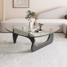 BRAND NEW Modern Triangle Glass Coffee Table with  Wooden Abstract Base RRP £219