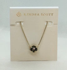 New Kendra Scott Jaxon Gold Pendant Necklace In Sage Mica
