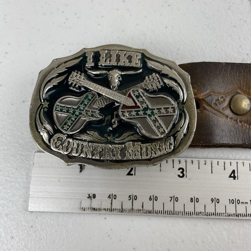 Vintage handbesetzter Bär Elch Ledergürtel I LIKE COUNTRY MUSIC Schnalle Monogramm WILL - Bild 11 von 14