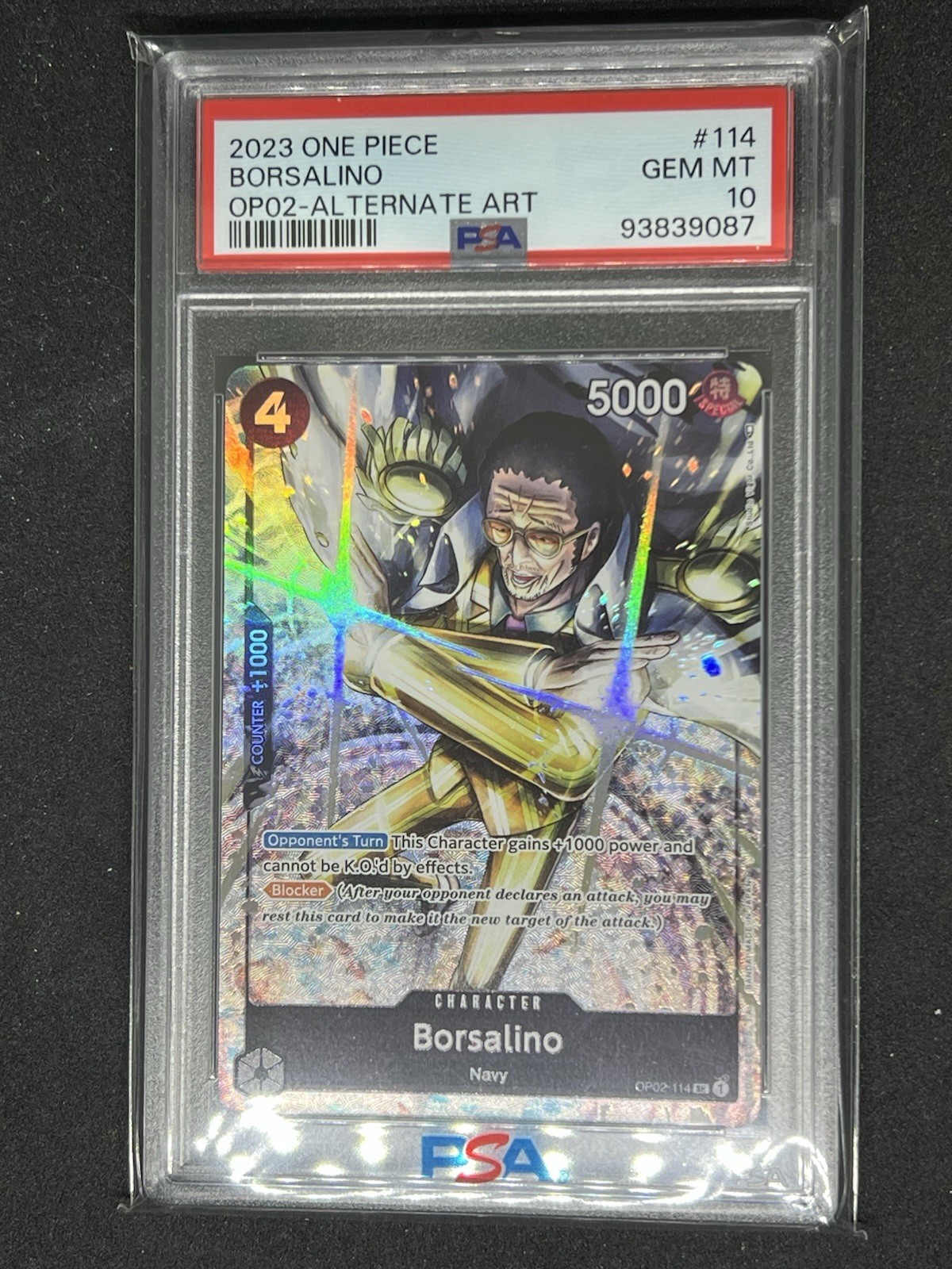 Borsalino Alternate Art PSA 10 2023 One Piece Op02 Paramount War #114