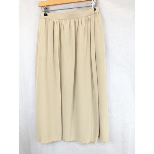 Louis Feraud Vintage Pure SIlk Skirt Beige Size 10 Wrap Midi Pockets