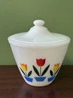 Fire King Modern Tulip Milk Glass Grease Jar with Lid Vintage 1940s-50s