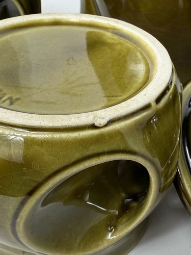 Vintage 1970's MCM JAPAN 9 Piece TEA SET Avocado Green OWL EYE Abstract Handles - Picture 20 of 21